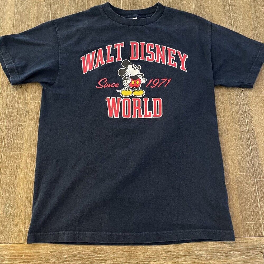 Vtg Walt Disney World Since 1971 Mickey Mouse T Shirt Blue Medium Short Sleeve